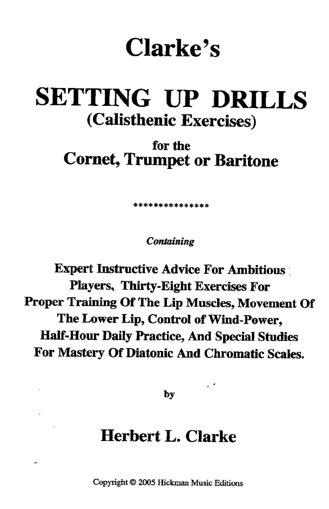 Clarke Setting Up Drills for Trumpet - Exercise Pages 1-15 - Exercises: 1 - 9