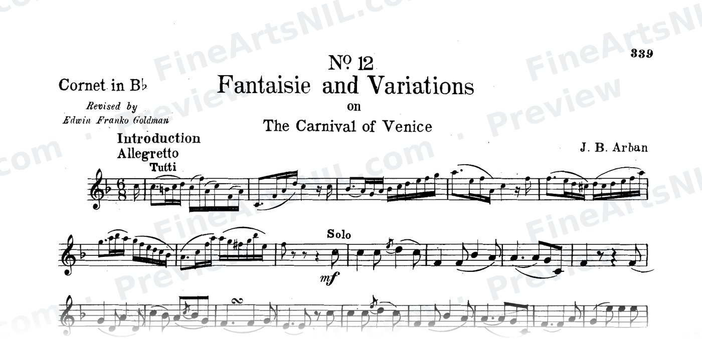 14 Celebrated Fantaisies and Airs Variés / No. 11 / Fantaisie and Variations on "The Carnival of Venice" - Introduction